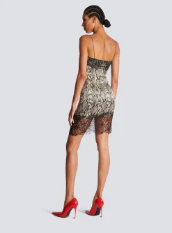 Snakeskin Silk And Lace Spaghetti Strap Dress-Balmain Outlet