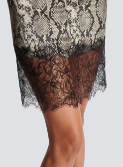 Snakeskin Silk And Lace Spaghetti Strap Dress-Balmain Outlet