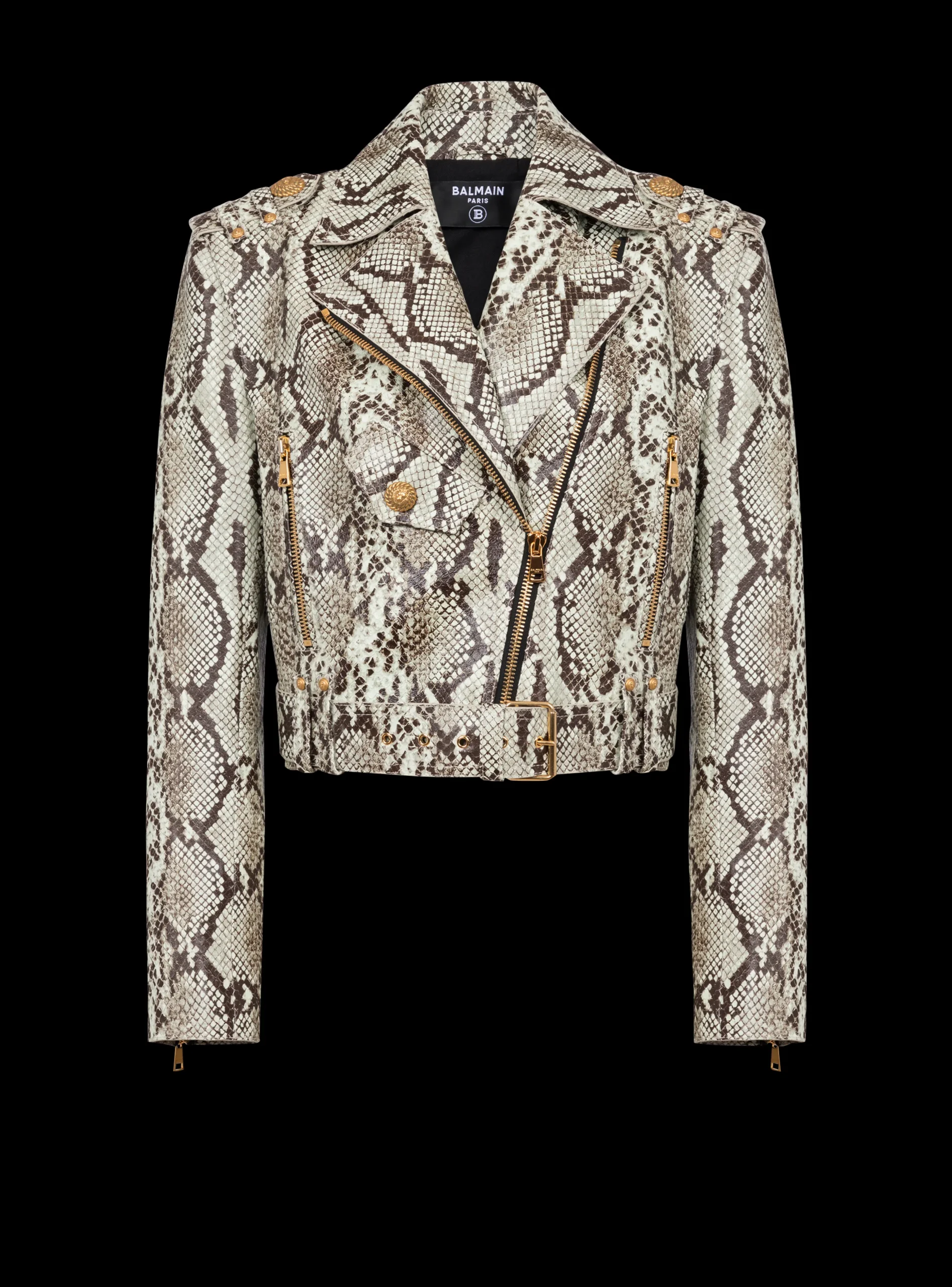 Snakeskin-effect Leather Biker Jacket-Balmain Cheap