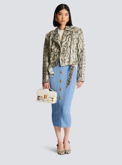 Snakeskin-effect Leather Biker Jacket-Balmain Cheap