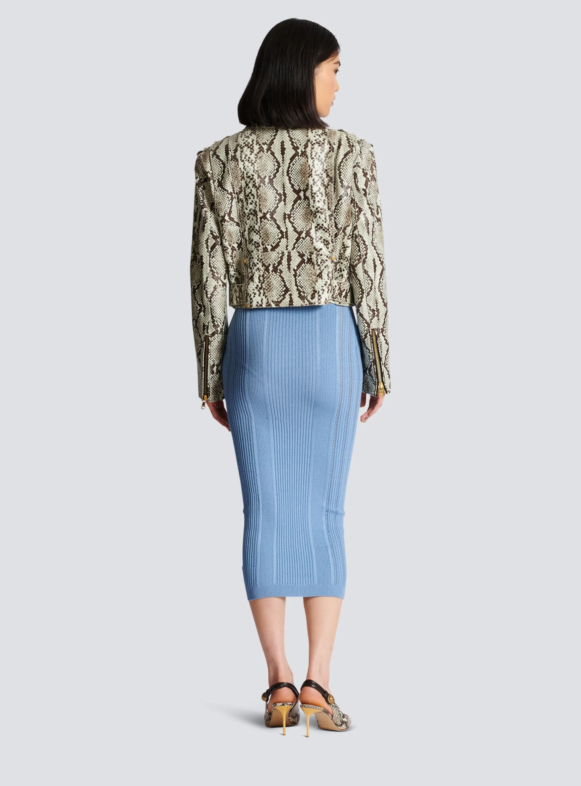 Snakeskin-effect Leather Biker Jacket-Balmain Cheap