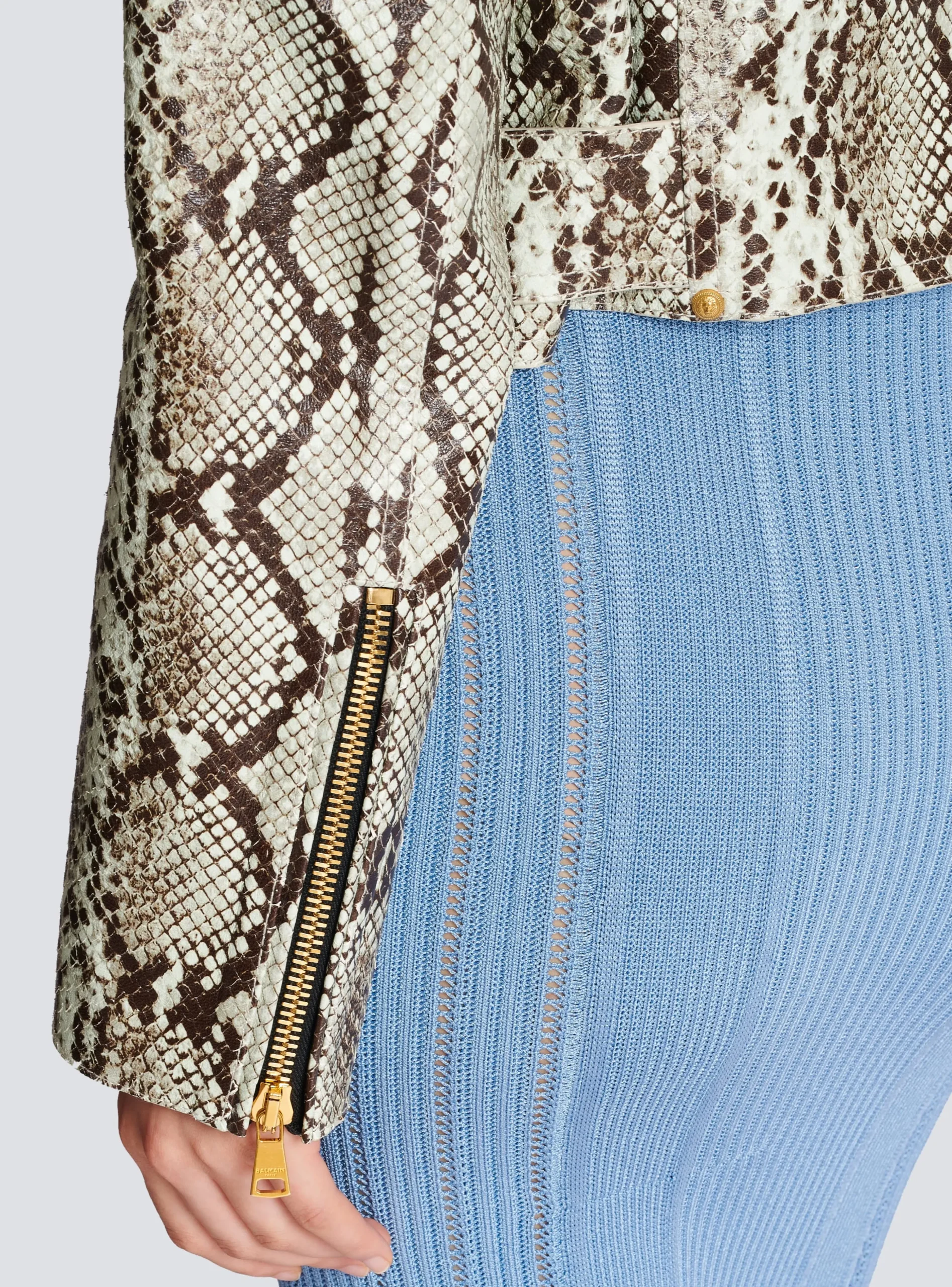 Snakeskin-effect Leather Biker Jacket-Balmain Cheap