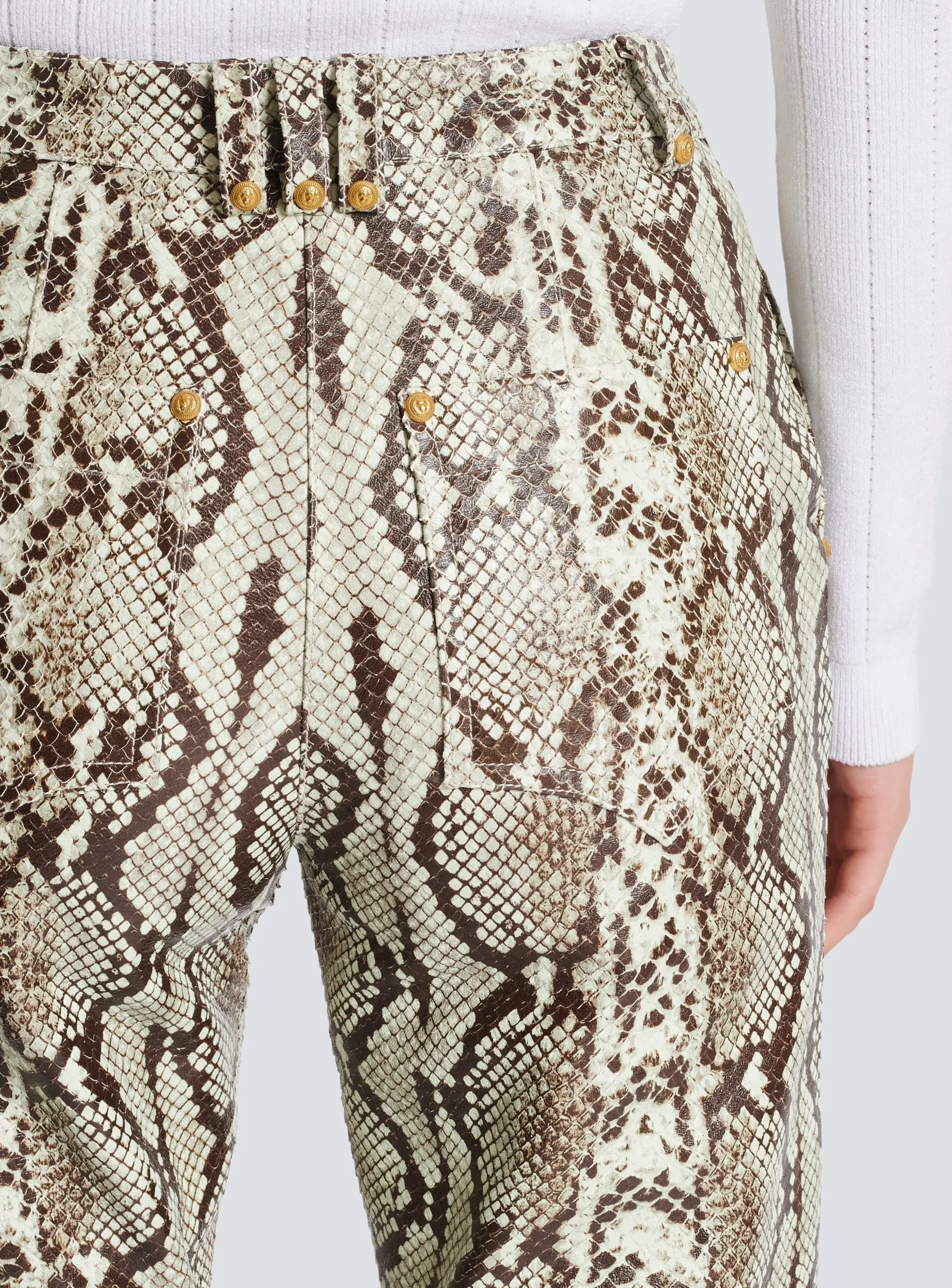 Snakeskin-effect Leather Trousers-Balmain Clearance