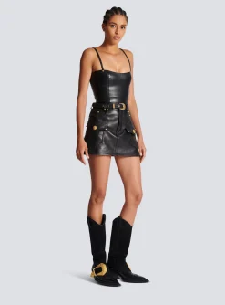 Spaghetti Strap Leather Top-Balmain Store