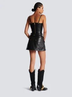 Spaghetti Strap Leather Top-Balmain Store