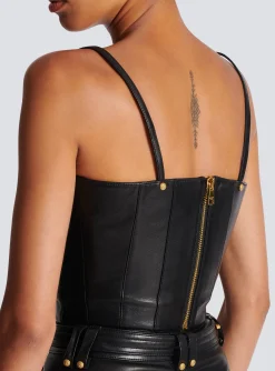 Spaghetti Strap Leather Top-Balmain Store