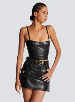Spaghetti Strap Leather Top-Balmain Store