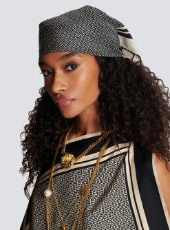 Square Silk Scarf With Monogram Print-Balmain Discount