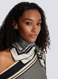 Square Silk Scarf With Monogram Print-Balmain Discount