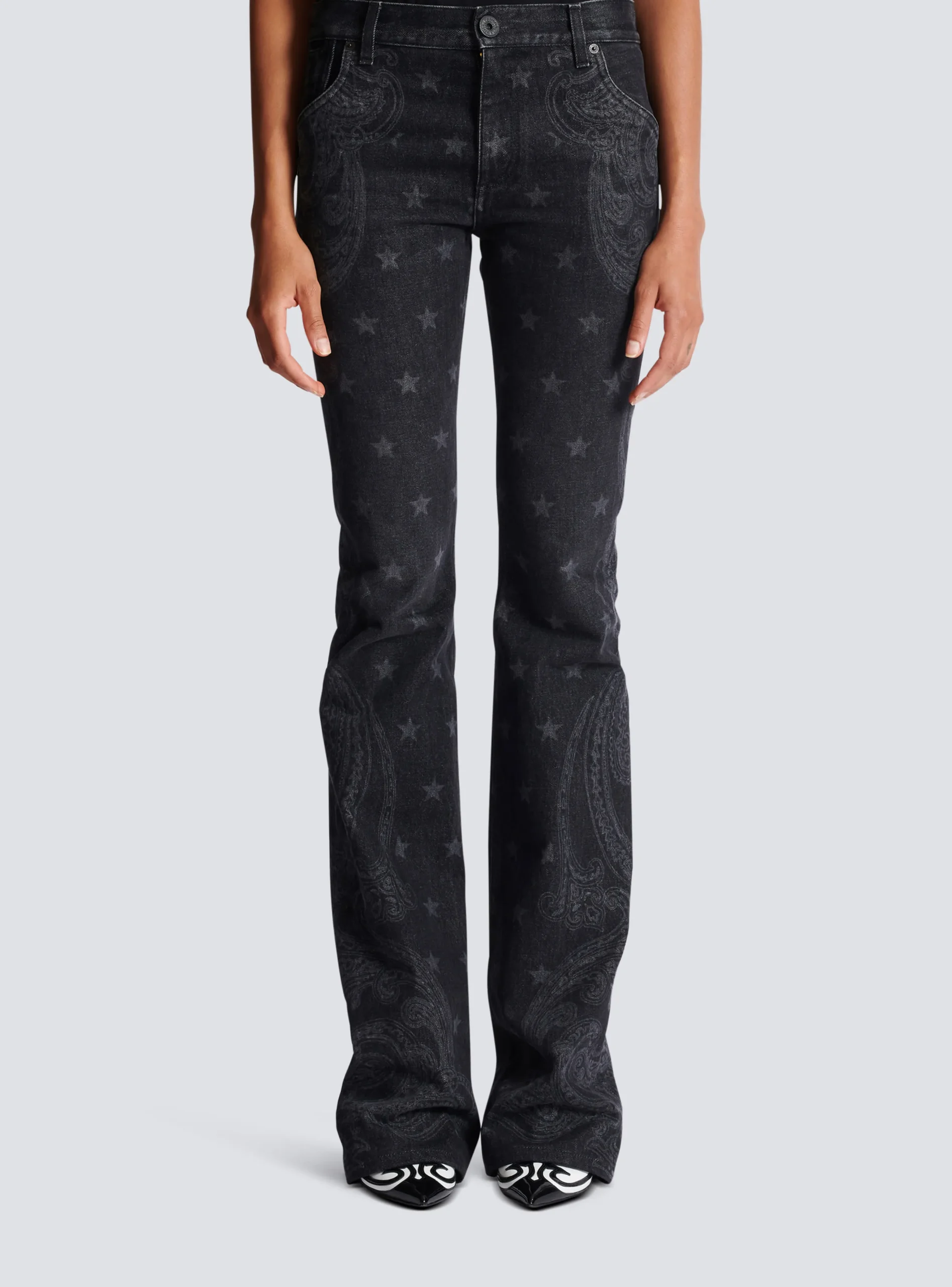 Star And Paisley Print Denim Jeans-Balmain Cheap
