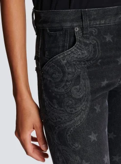 Star And Paisley Print Denim Jeans-Balmain Cheap