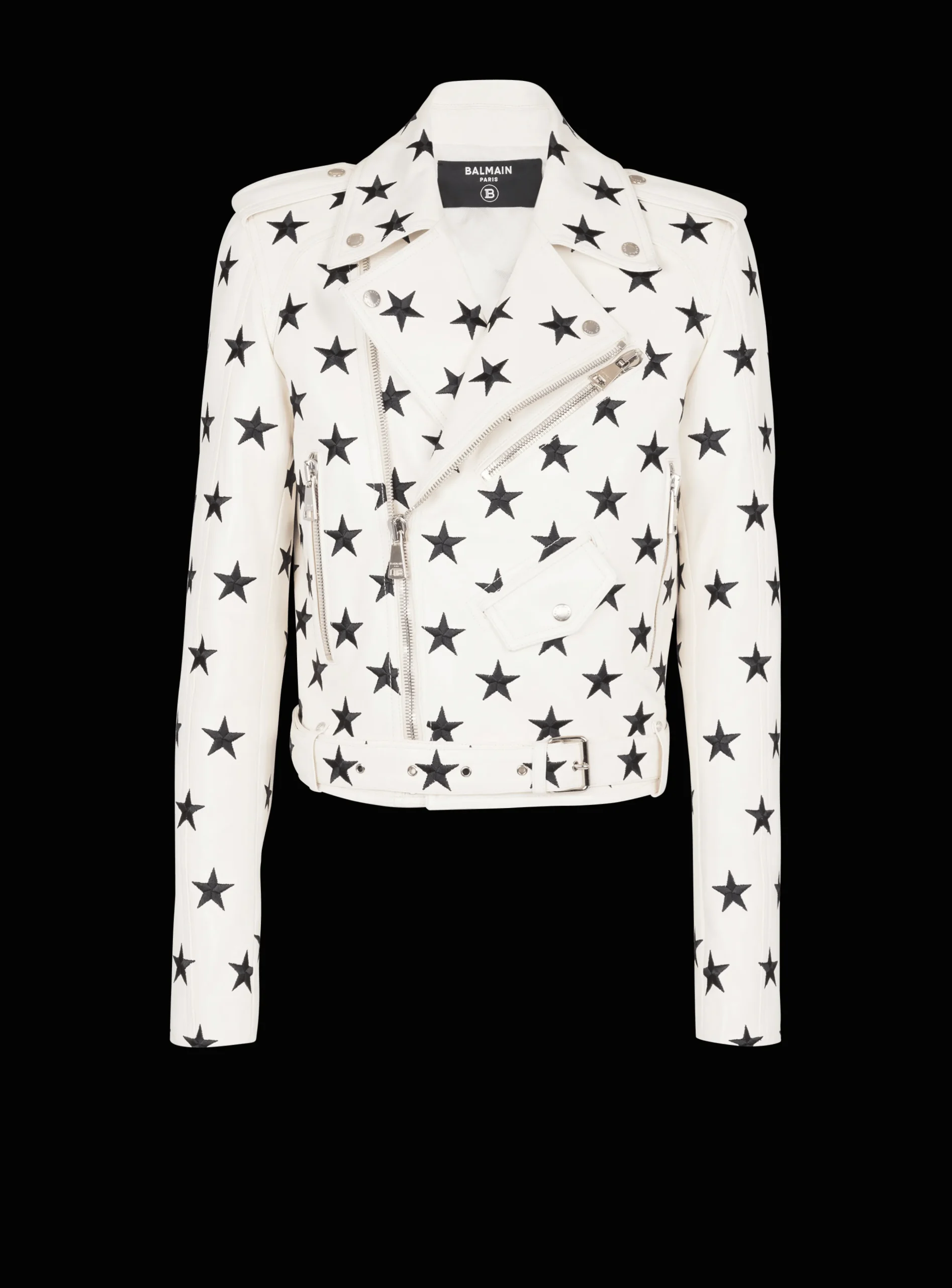 Stars Biker Jacket In Embroidered Leather-Balmain Sale