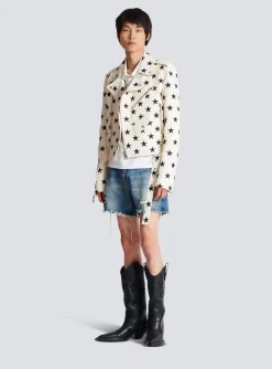 Stars Biker Jacket In Embroidered Leather-Balmain Sale