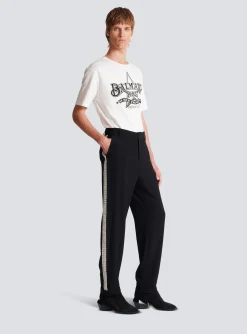 Straight-leg Crystal-embroidered Trousers-Balmain Fashion