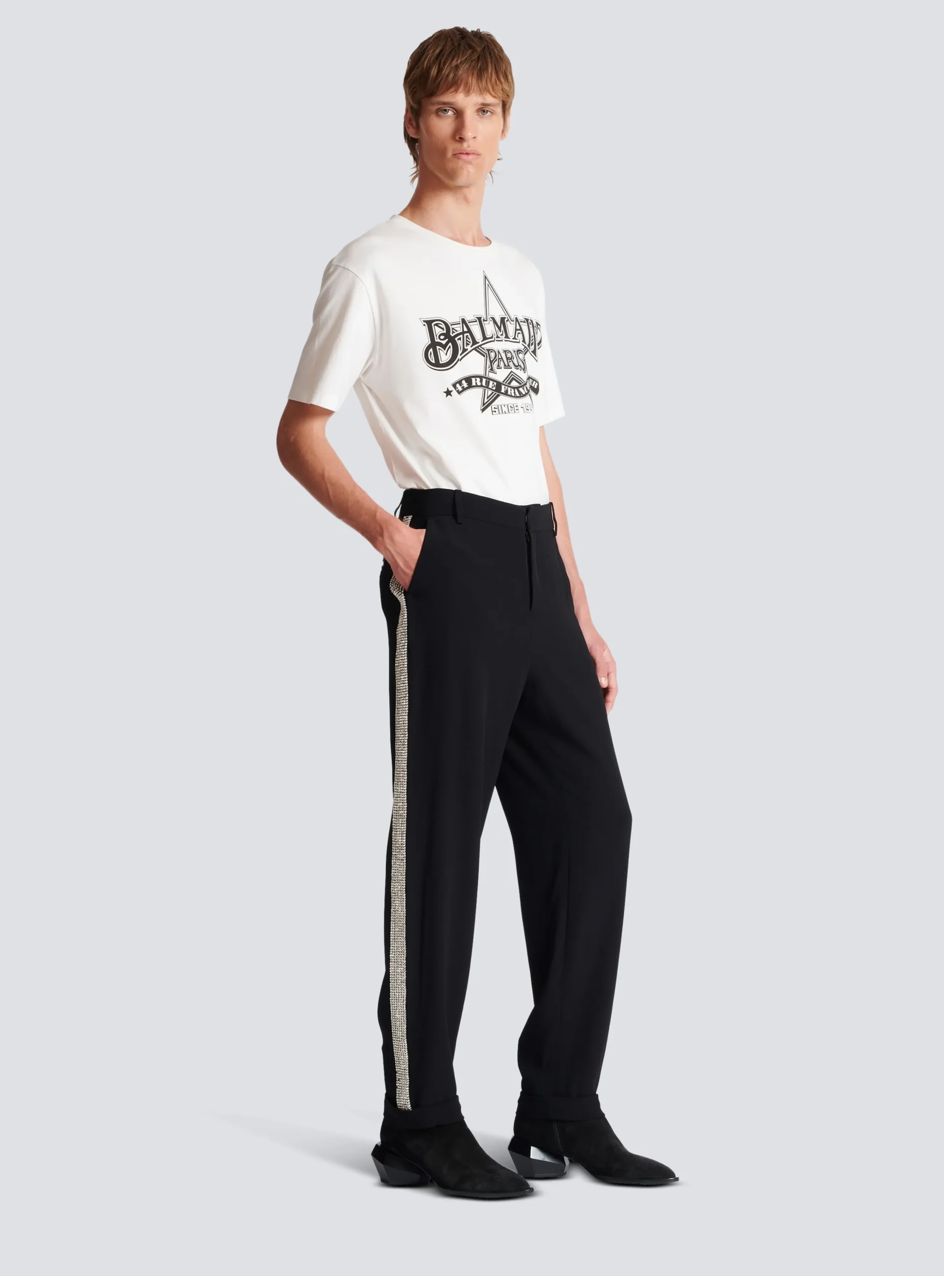 Straight-leg Crystal-embroidered Trousers-Balmain Fashion