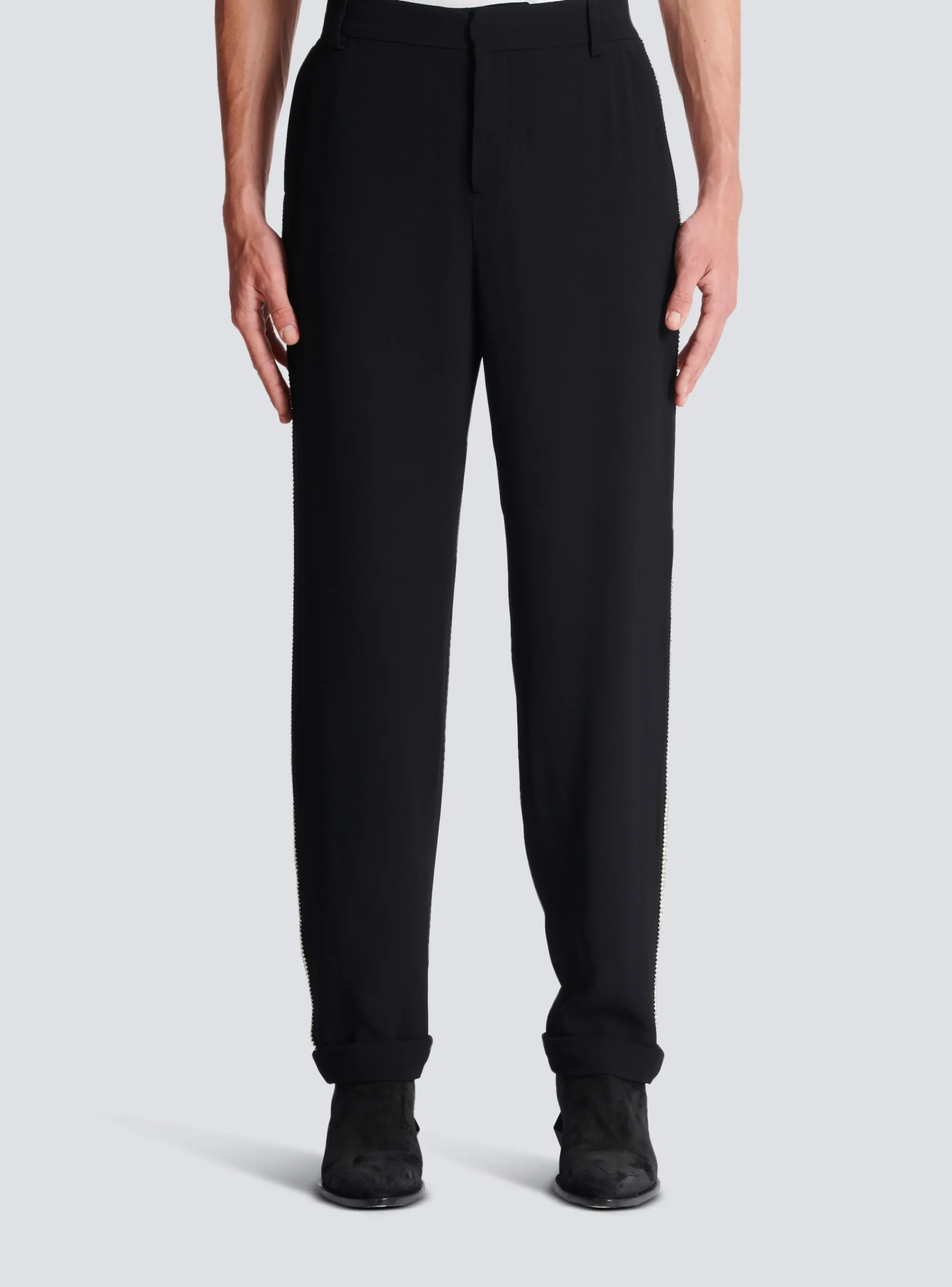 Straight-leg Crystal-embroidered Trousers-Balmain Fashion