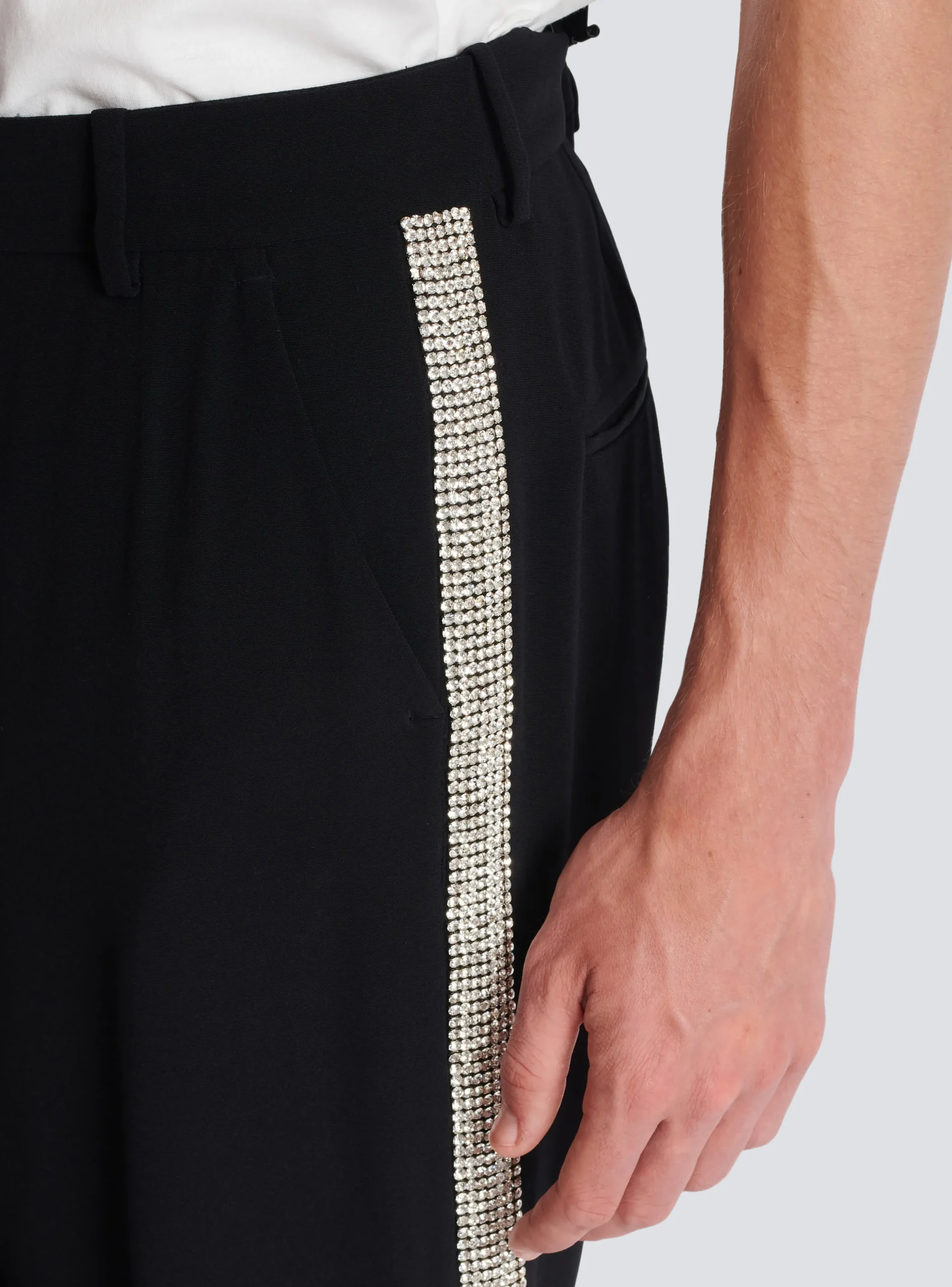 Straight-leg Crystal-embroidered Trousers-Balmain Fashion