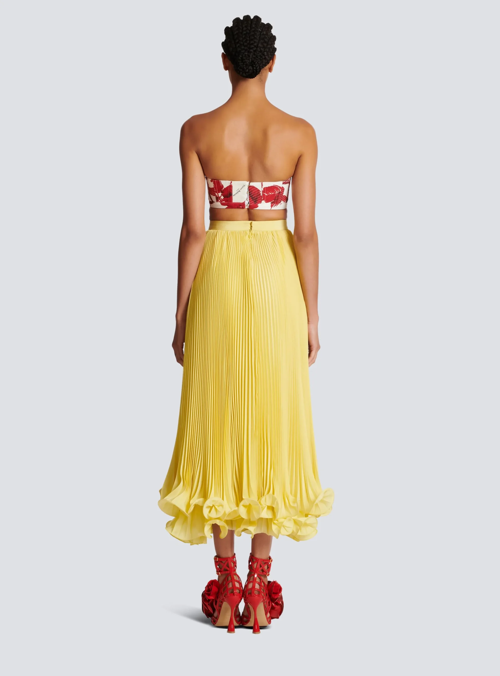 Strapless Crop Top With Roses Print-Balmain Discount