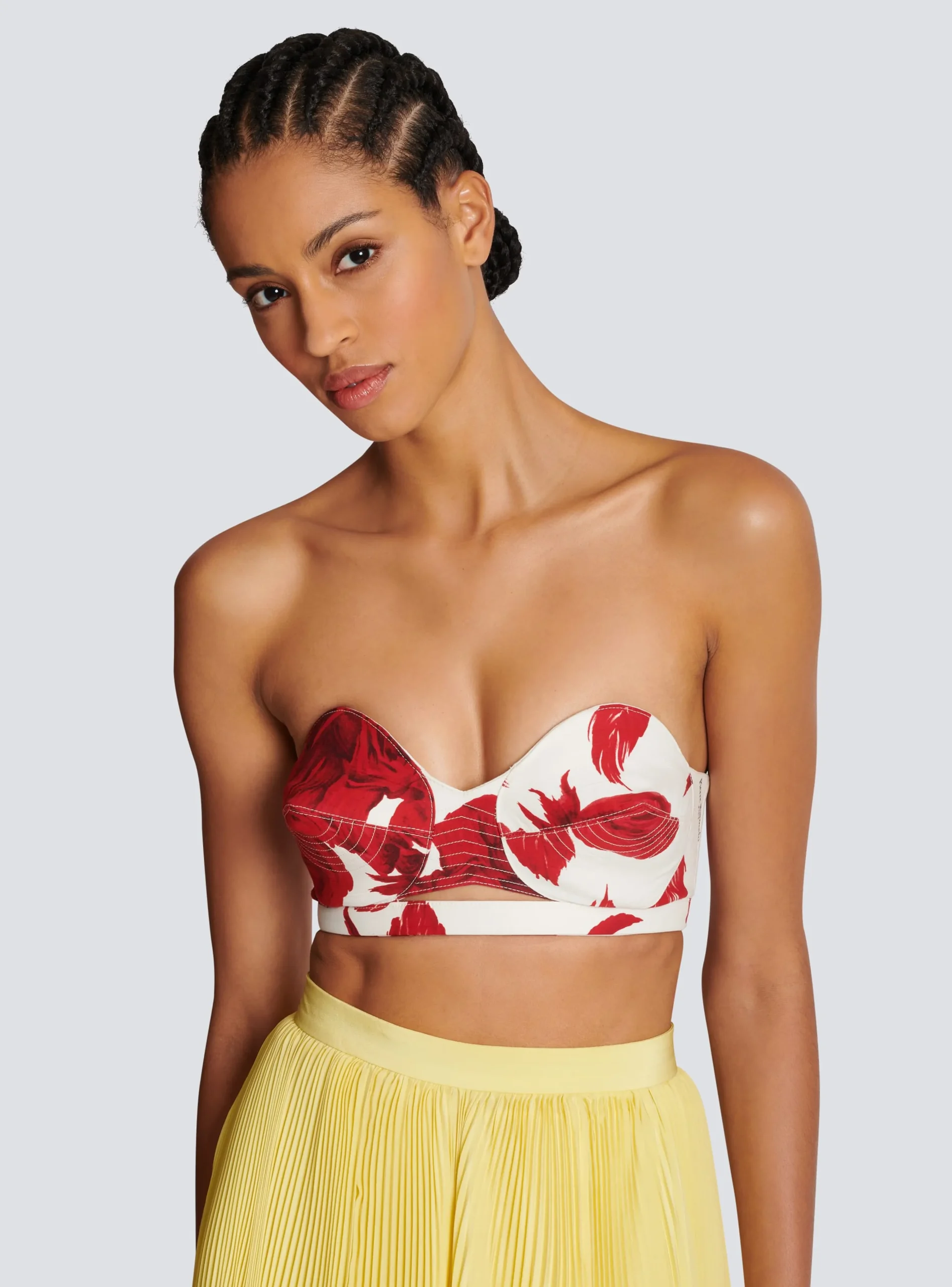 Strapless Crop Top With Roses Print-Balmain Discount