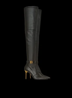 Stretch Leather Raven Thigh-high Boots-Balmain Cheap