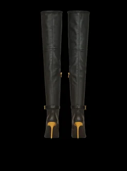 Stretch Leather Raven Thigh-high Boots-Balmain Cheap