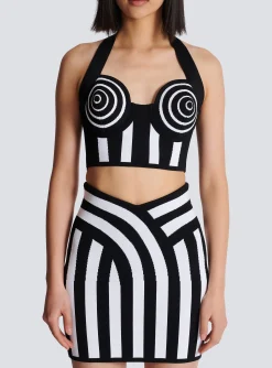 Striped Knit Halterneck Top-Balmain Fashion