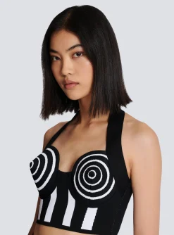Striped Knit Halterneck Top-Balmain Fashion