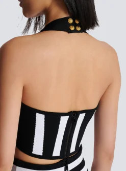 Striped Knit Halterneck Top-Balmain Fashion