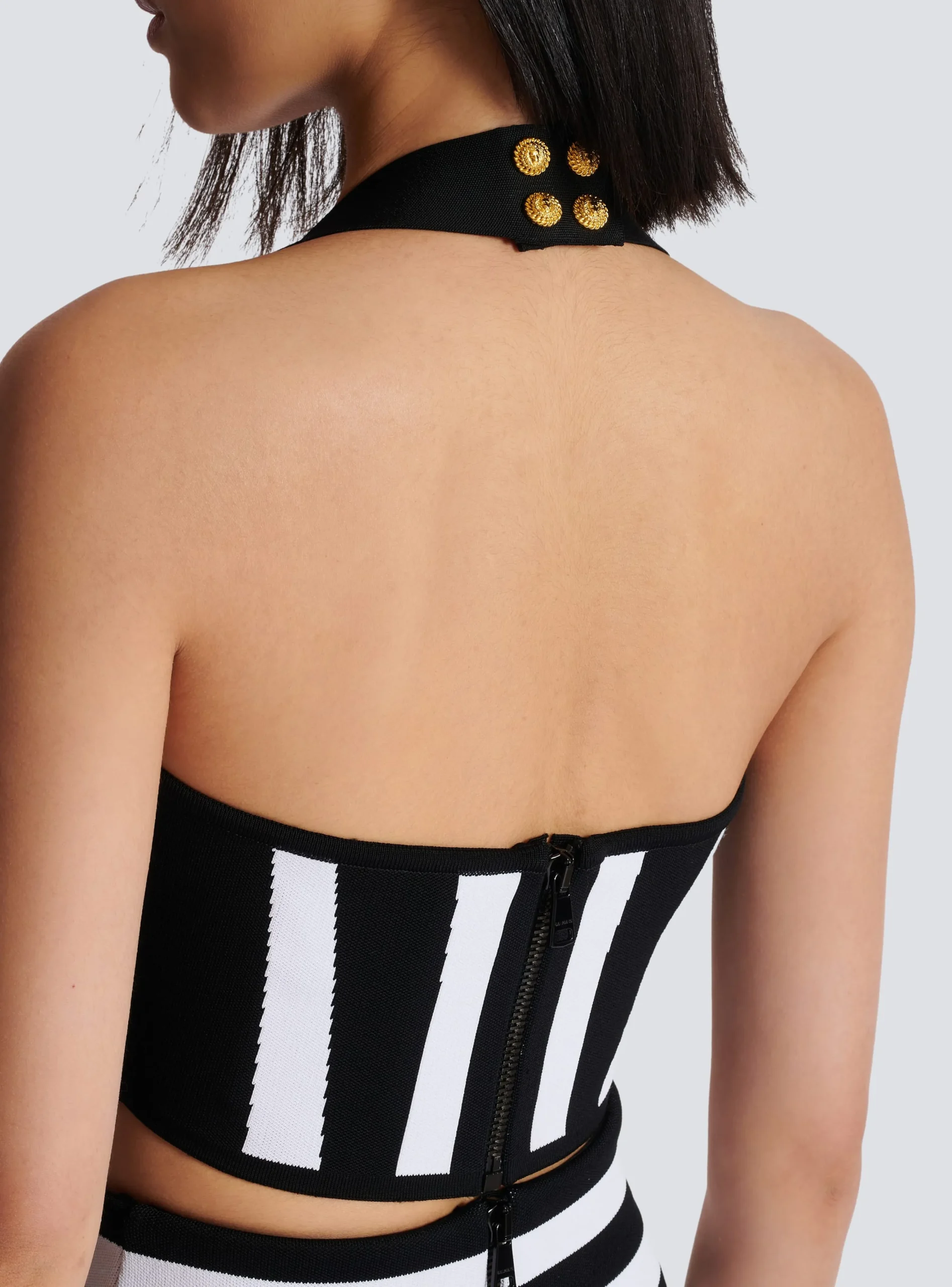 Striped Knit Halterneck Top-Balmain Fashion
