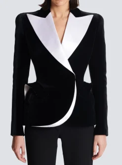 Structured Jacket In Velvet And Satin-Balmain Cheap