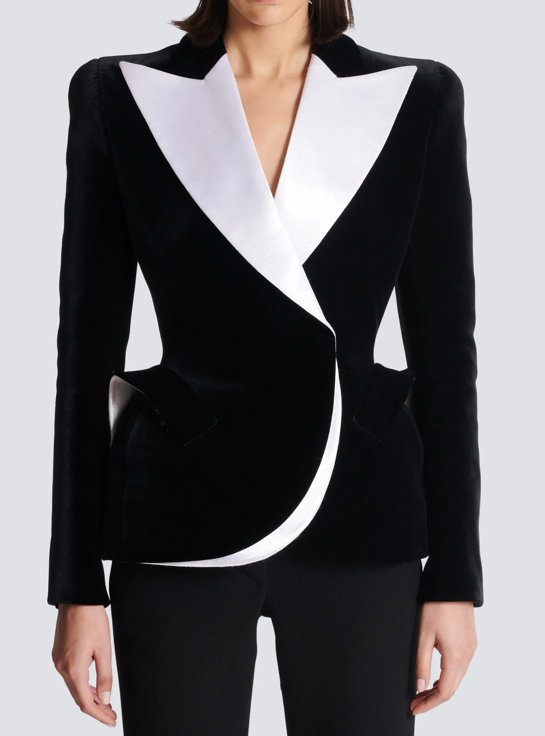 Structured Jacket In Velvet And Satin-Balmain Cheap