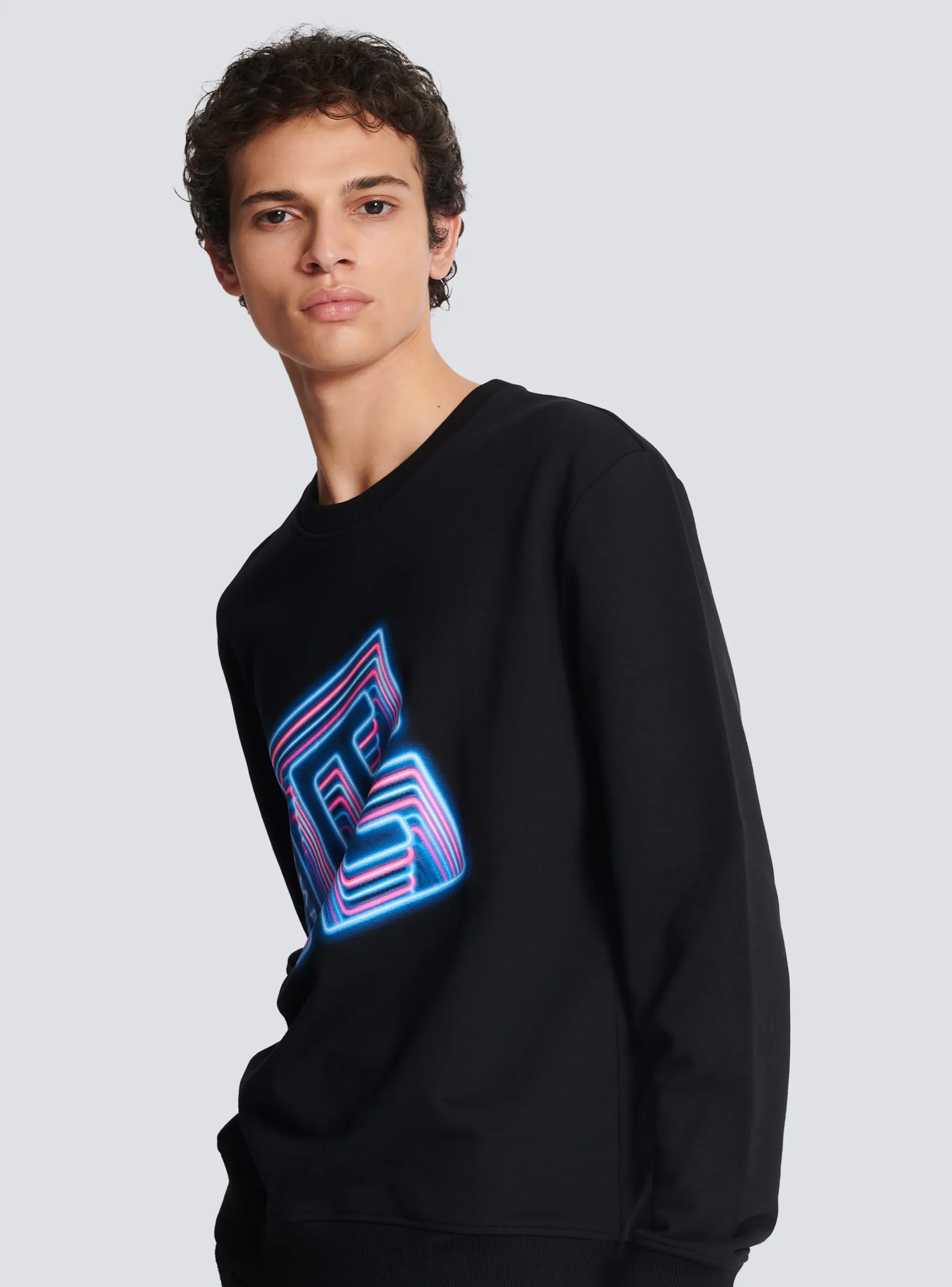 Sweatshirt With Neon Logo Print-Balmain Fashion