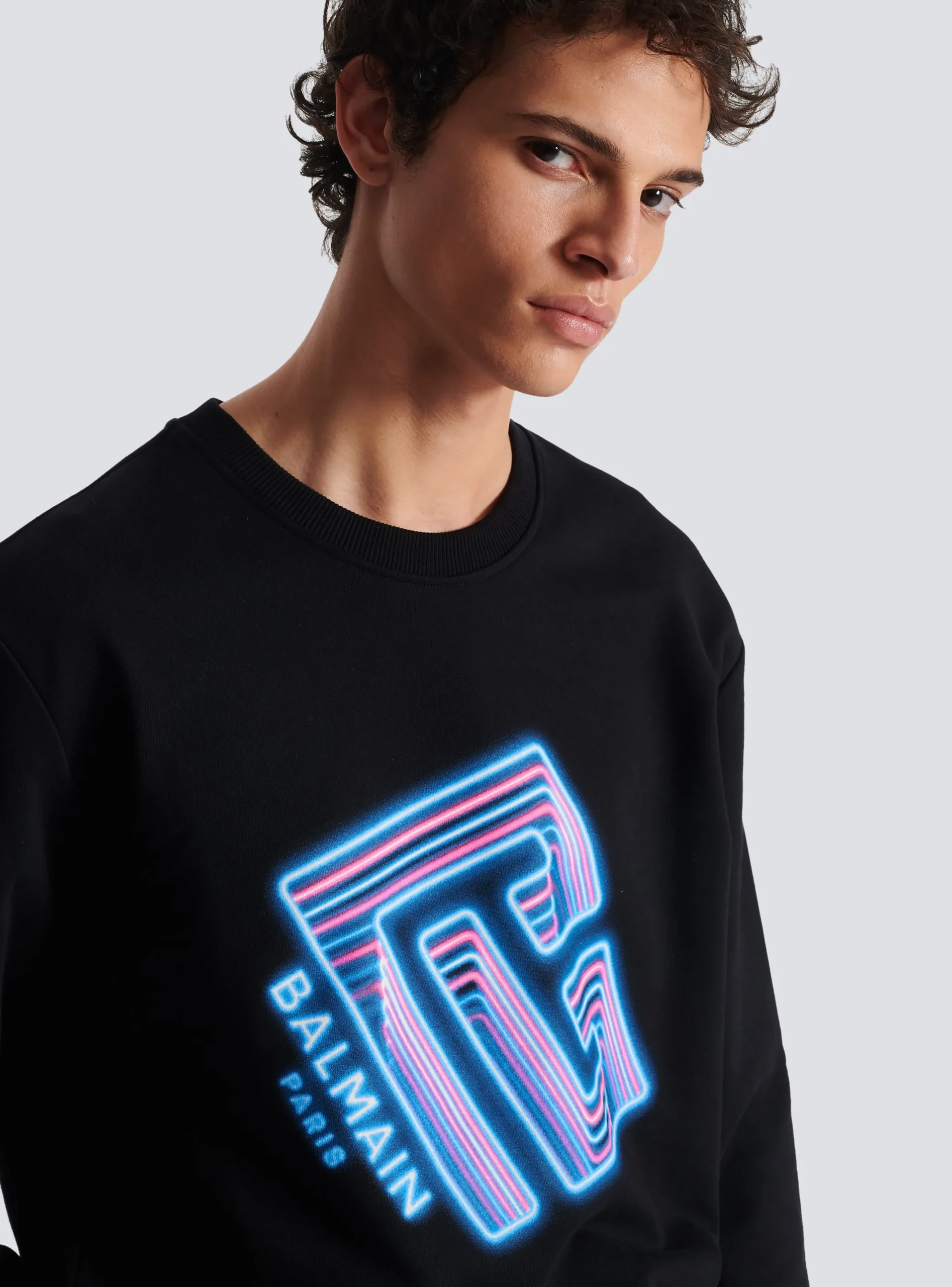 Sweatshirt With Neon Logo Print-Balmain Fashion