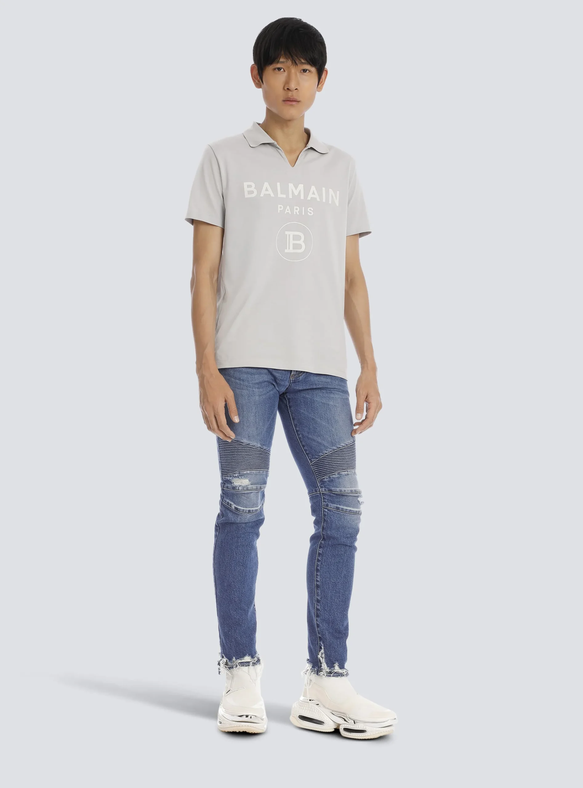 Tapered Ripped Cotton Jeans-Balmain Clearance