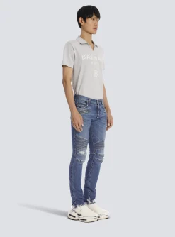 Tapered Ripped Cotton Jeans-Balmain Clearance