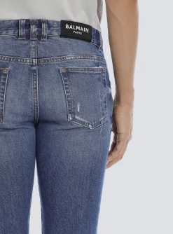 Tapered Ripped Cotton Jeans-Balmain Clearance