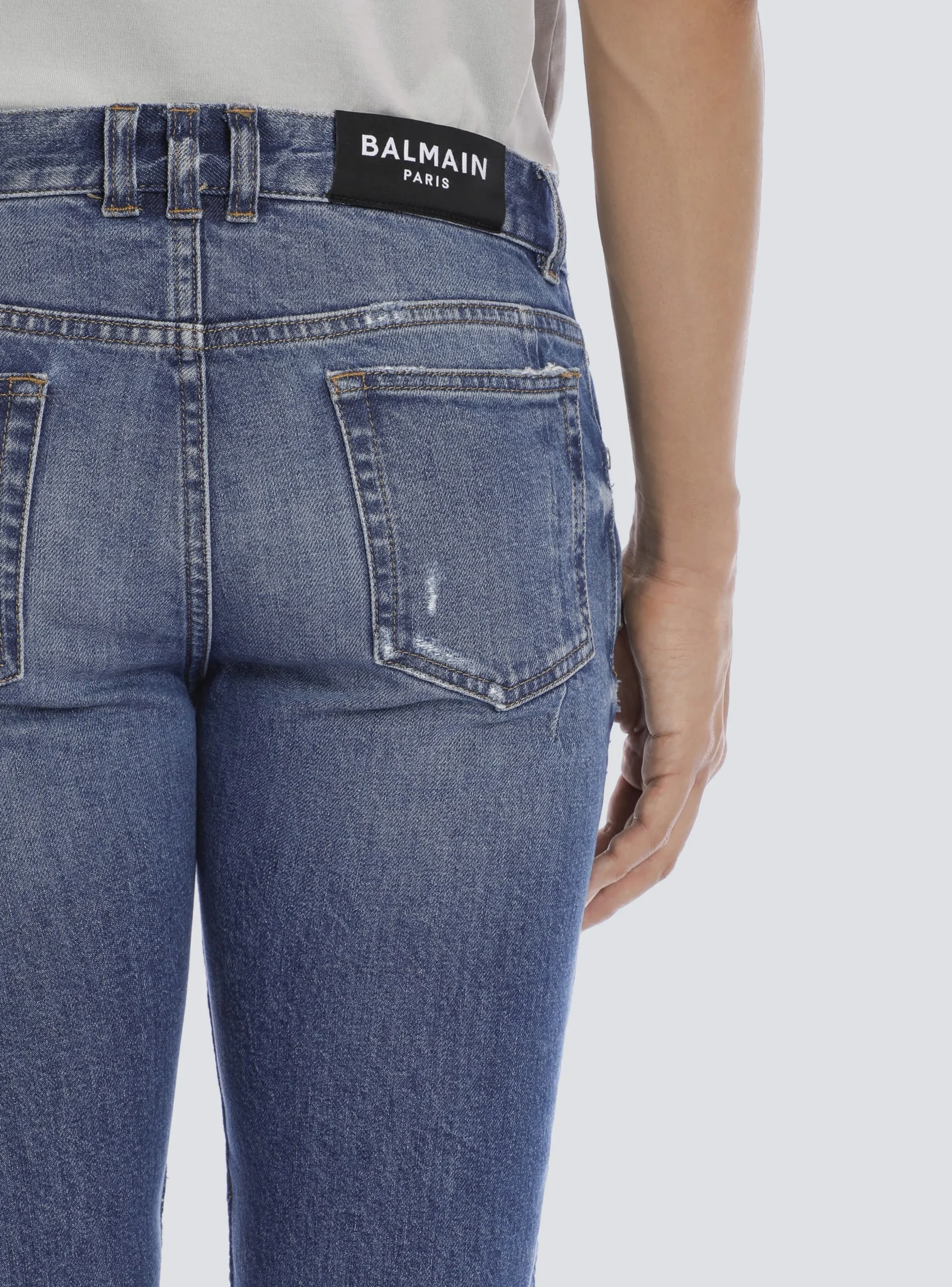 Tapered Ripped Cotton Jeans-Balmain Clearance