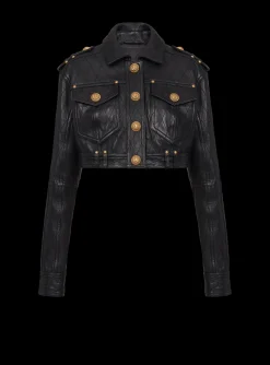 Topstitched Cropped Leather Jacket-Balmain Clearance