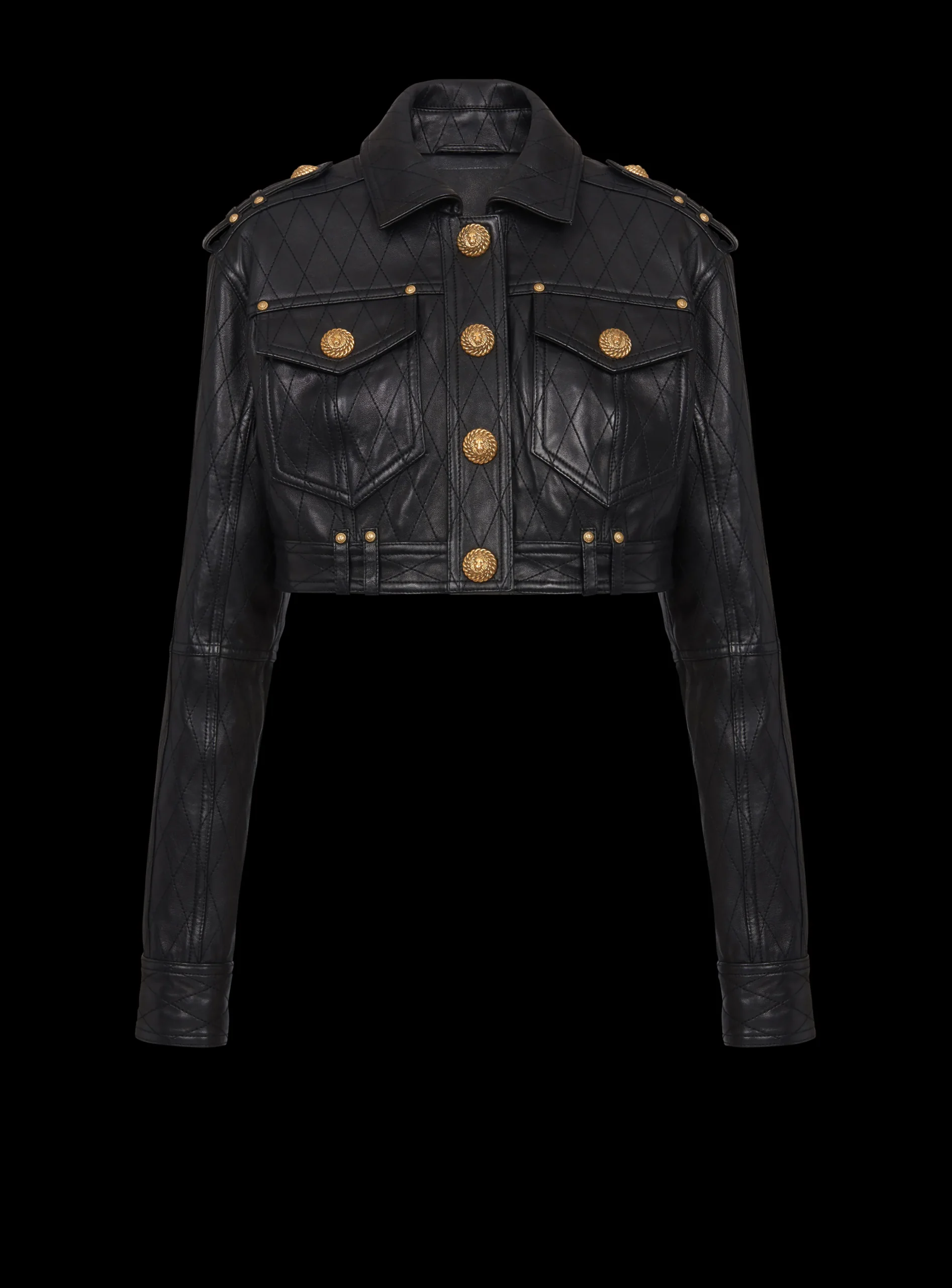 Topstitched Cropped Leather Jacket-Balmain Clearance