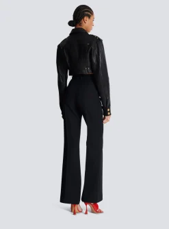 Topstitched Cropped Leather Jacket-Balmain Clearance