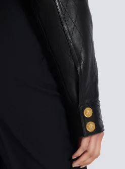 Topstitched Cropped Leather Jacket-Balmain Clearance