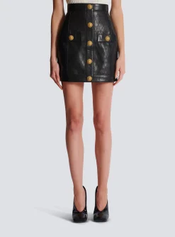 Topstitched Leather Skirt With Buttons-Balmain Flash Sale