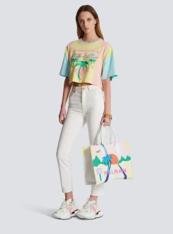 T-shirt With Palm Tree Signature Print-Balmain Shop