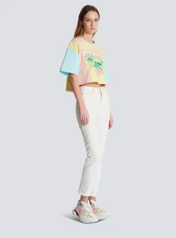 T-shirt With Palm Tree Signature Print-Balmain Shop