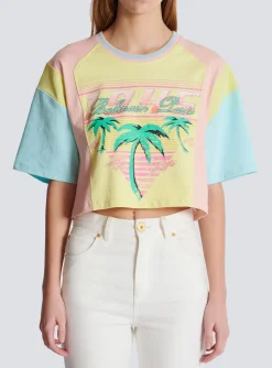 T-shirt With Palm Tree Signature Print-Balmain Shop