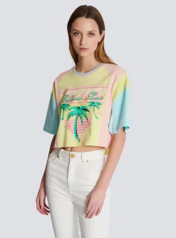 T-shirt With Palm Tree Signature Print-Balmain Shop