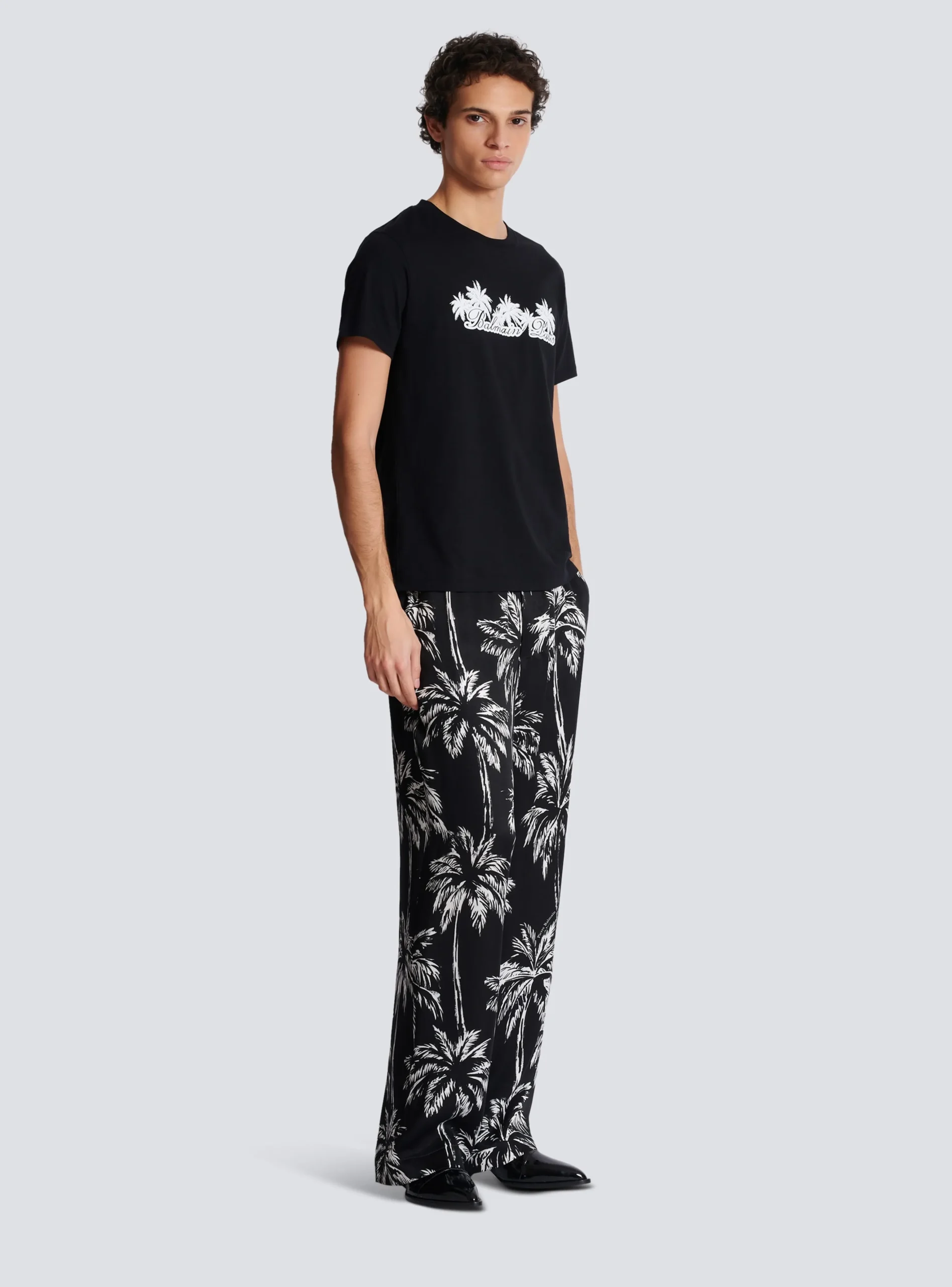 T-shirt With Palm Tree Signature Print-Balmain Fashion