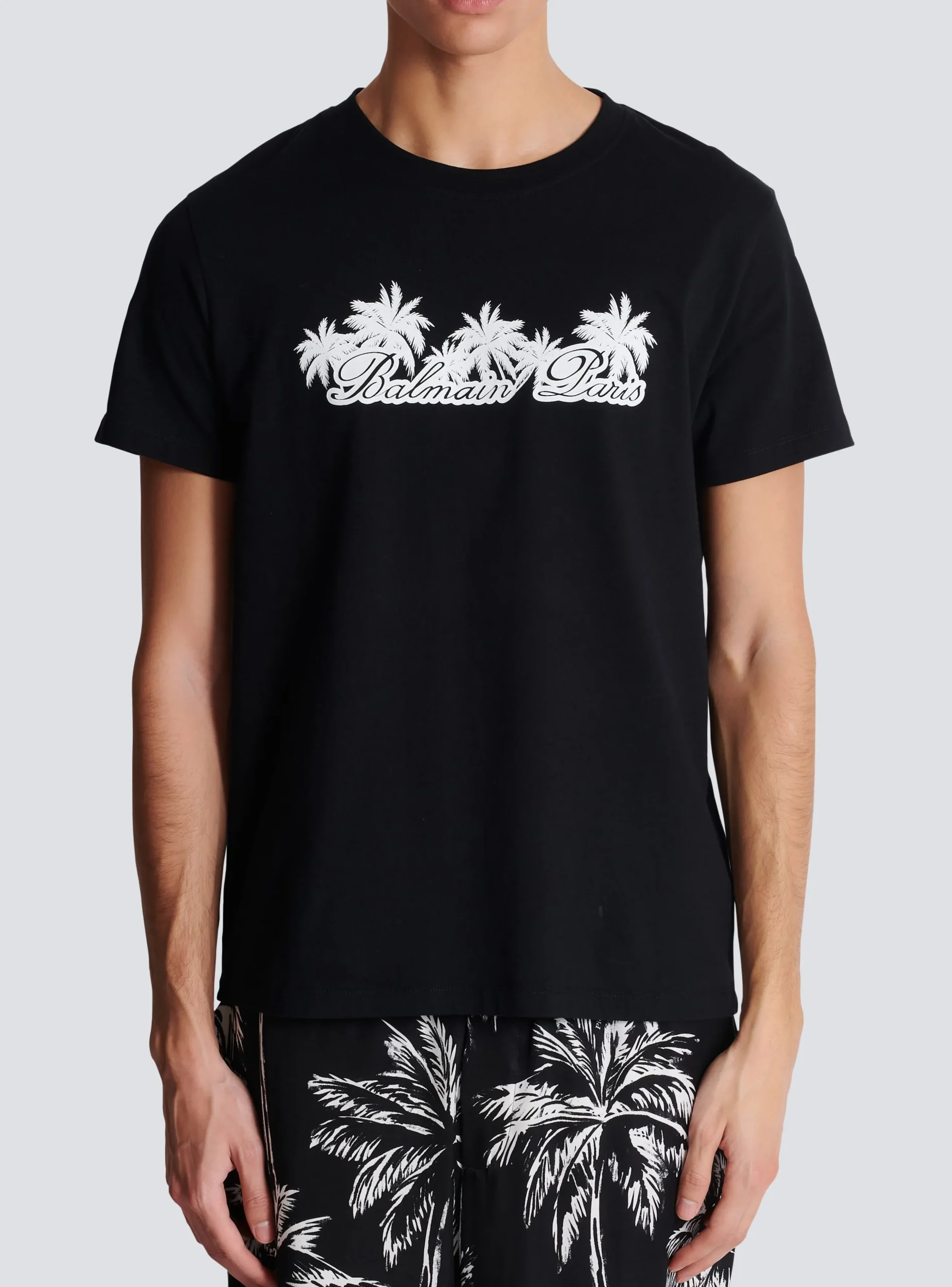 T-shirt With Palm Tree Signature Print-Balmain Fashion