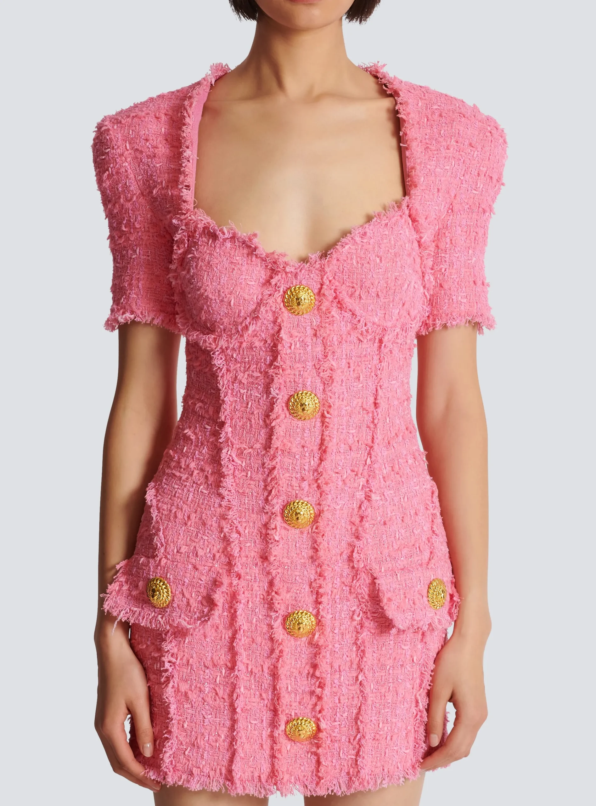 Tweed Dress With Buttons-Balmain Cheap
