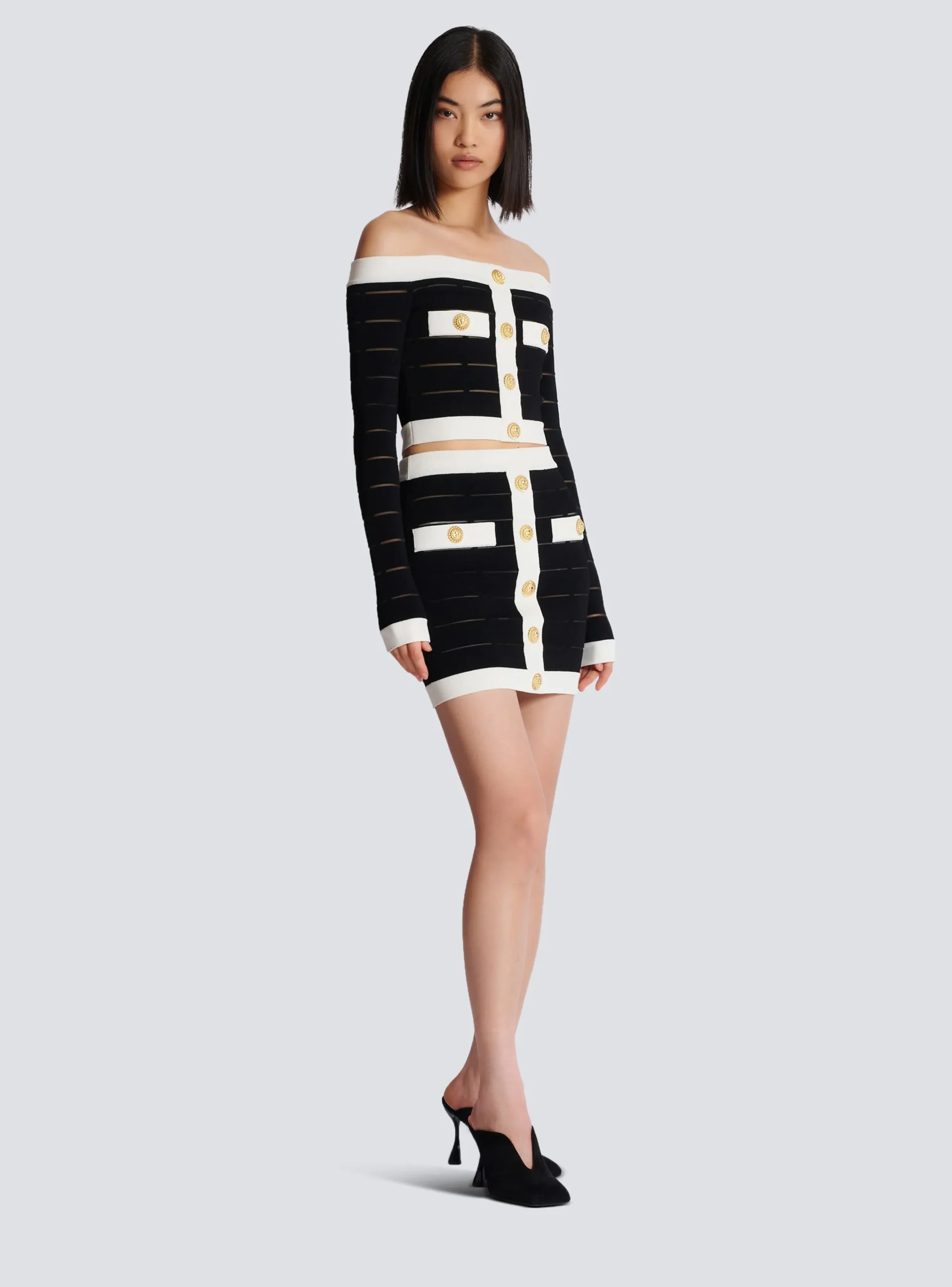 Two-tone Buttoned Knit Skirt-Balmain New